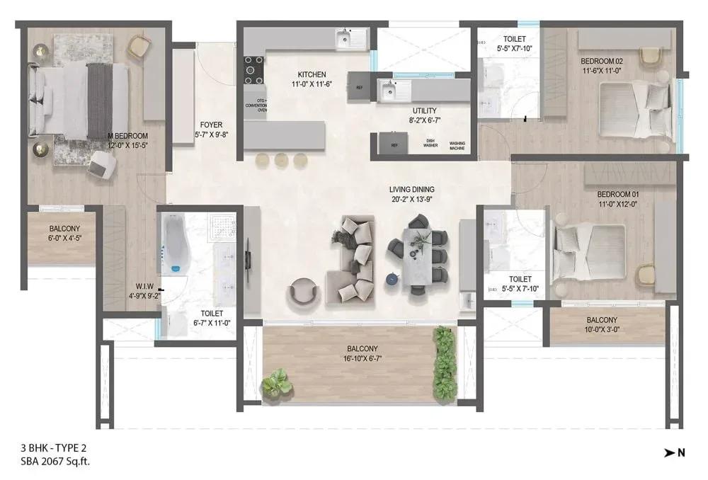ARATT Ayatana Residences apartments 3 BHK Insignia floor plan