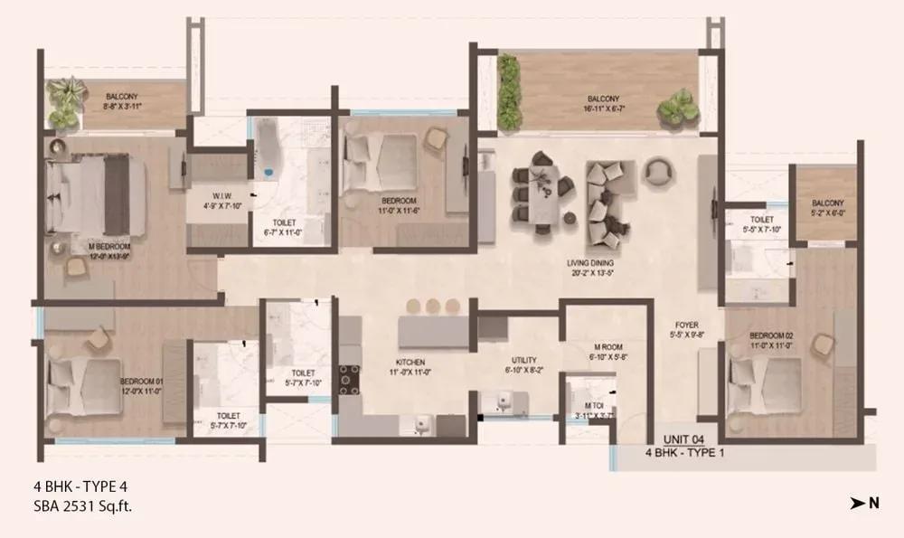 ARATT Ayatana Residences apartments 4 BHK Signature 2531 sq ft floor plan