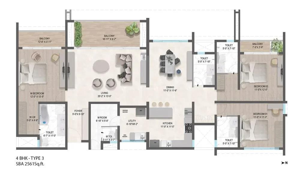 ARATT Ayatana Residences apartments 4 BHK Signature 2561 sq ft floor plan