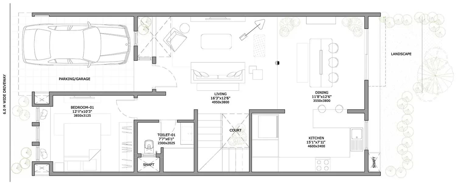 Assetz Soul & Soil row houses 3 BHK 2182 sq ft ground floor plan