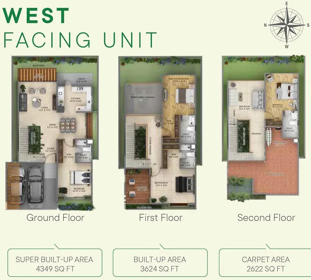 Between The Greens Villas villas 4 BHK West floor plan