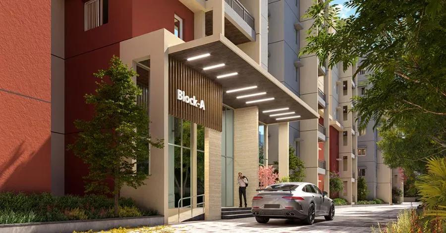 Brigade Enclave apartments double-height lobby