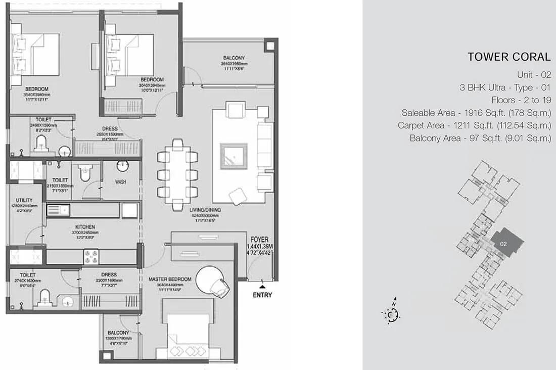 Godrej Azure apartments 3 BHK Coral Ultra 1916 floor plan