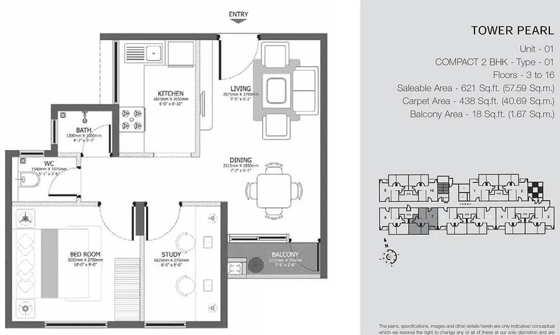 Godrej Azure apartments 2 BHK Pearl 621 floor plan