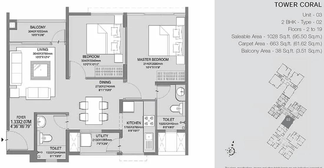 Godrej Azure apartments 2 BHK Coral 1028 floor plan
