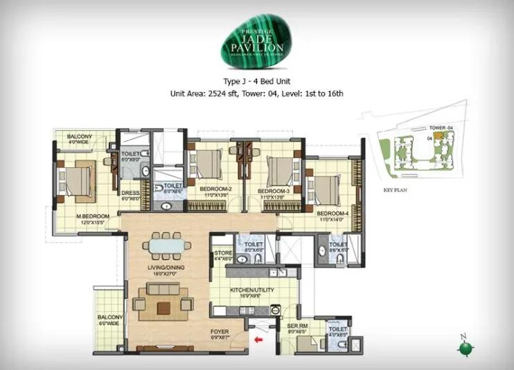 Prestige Jade Pavilion 4 BHK 2524 sq ft floor plan