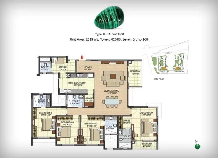 Prestige Jade Pavilion 4 BHK 2519 sq ft floor plan