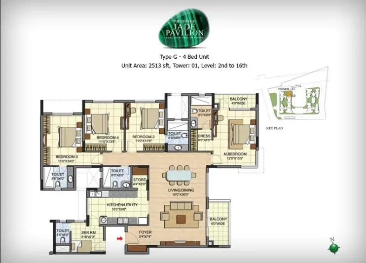 Prestige Jade Pavilion 4 BHK 2513 sq ft floor plan