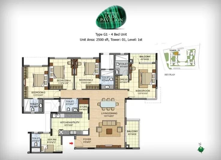 Prestige Jade Pavilion 4 BHK 2500 sq ft floor plan