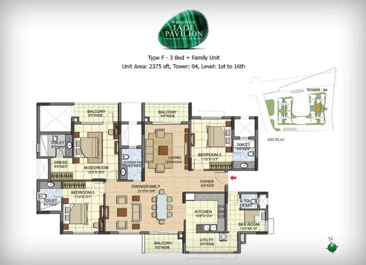Prestige Jade Pavilion 3+Family Area 2375 sq ft floor plan