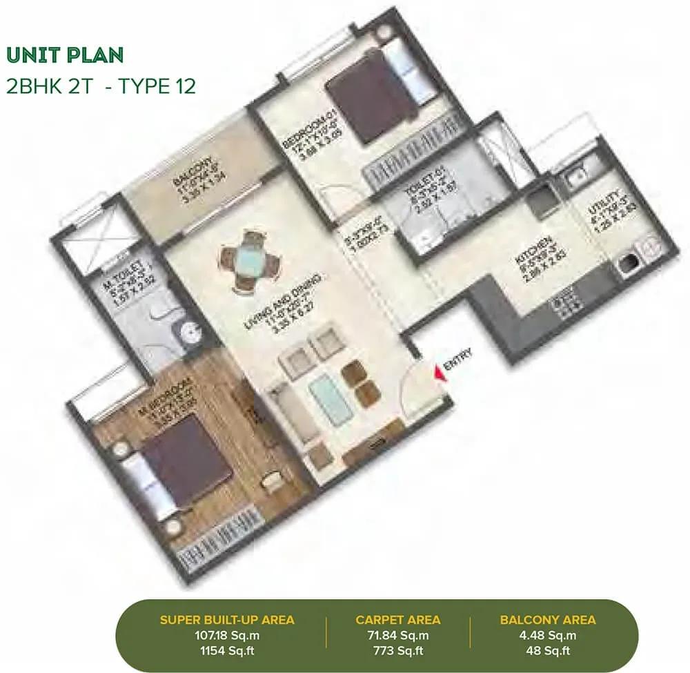 Brigade Calista apartments 2 BHK floor plan