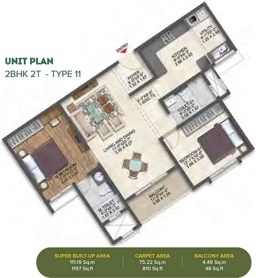 Brigade Calista apartments 2 BHK floor plan