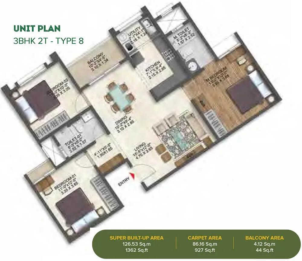 Brigade Calista apartments 3 BHK floor plan