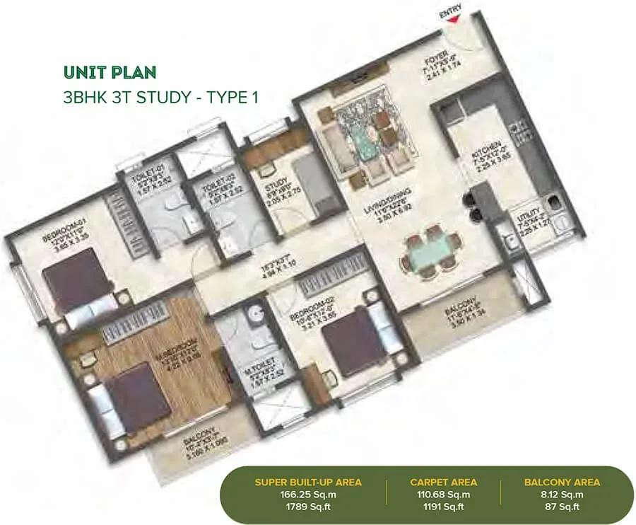 Brigade Calista apartments 3 BHK floor plan