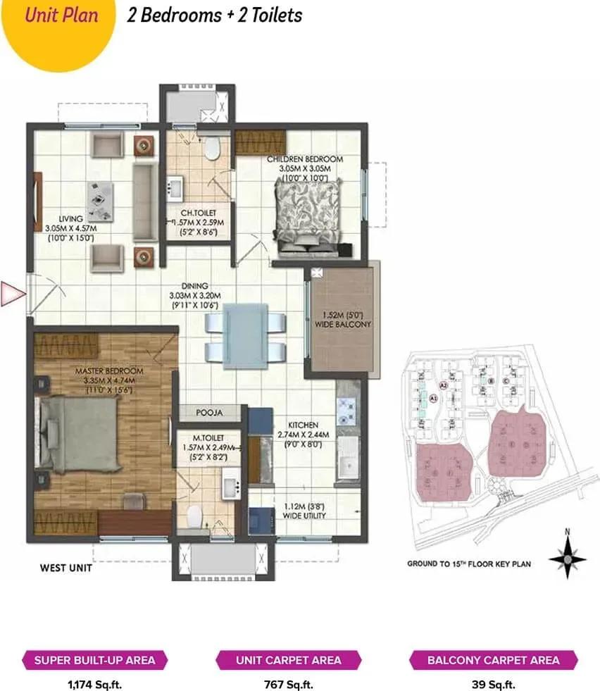Brigade Citadel apartments 2 BHK 1174 sq ft floor plan