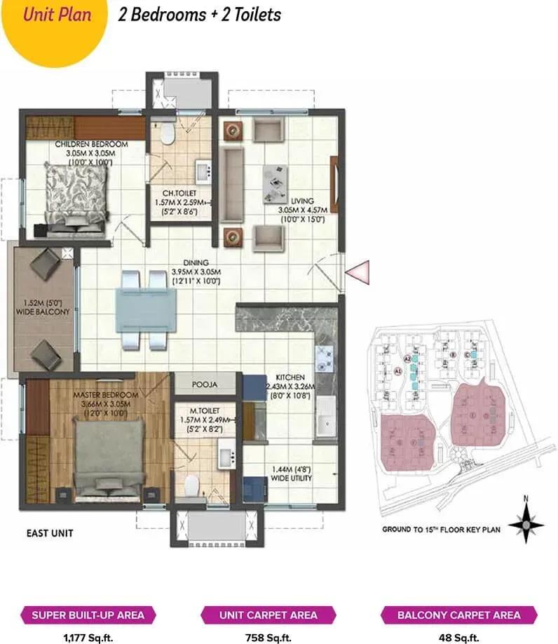 Brigade Citadel apartments 2 BHK 1177 sq ft floor plan