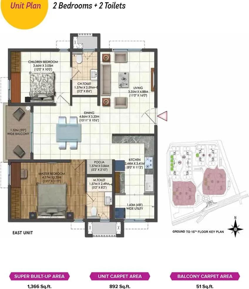 Brigade Citadel apartments 2 BHK 1366 sq ft floor plan