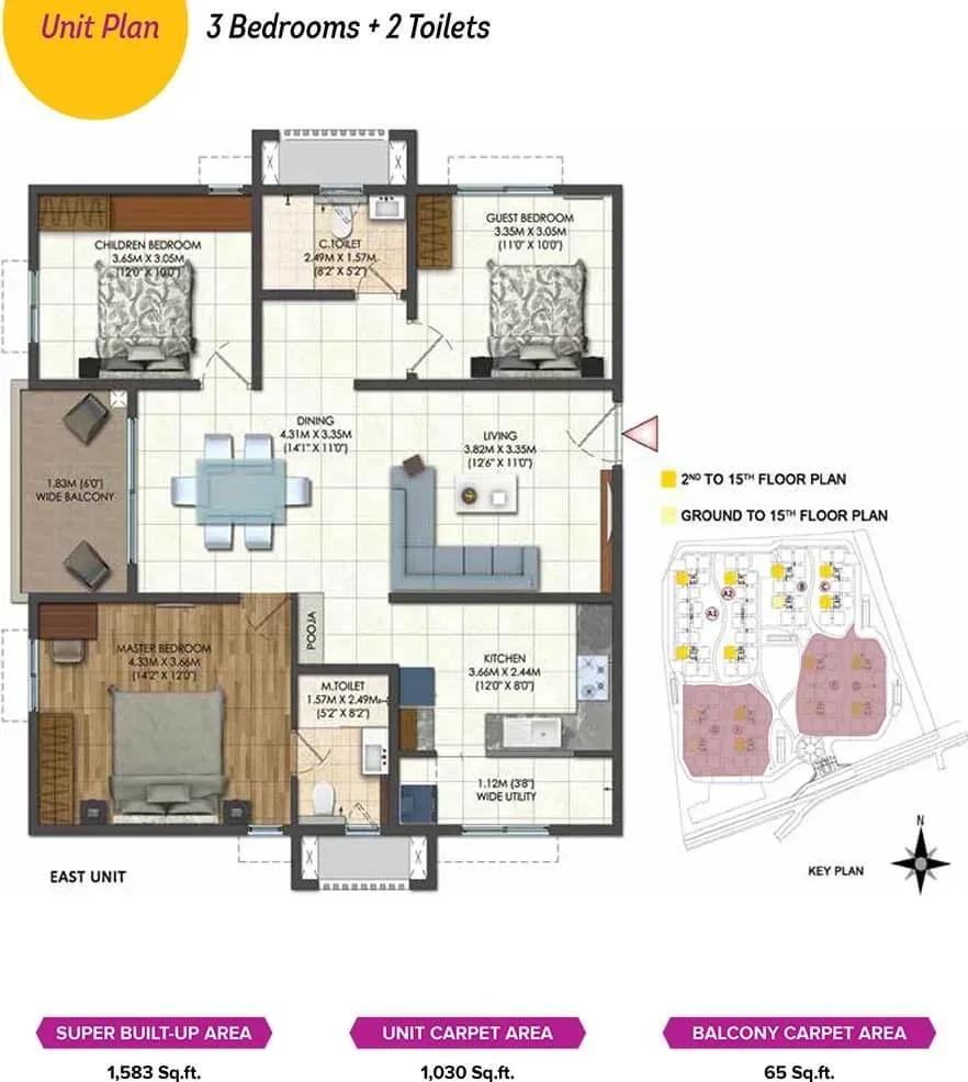 Brigade Citadel apartments 2 BHK 1583 sq ft floor plan