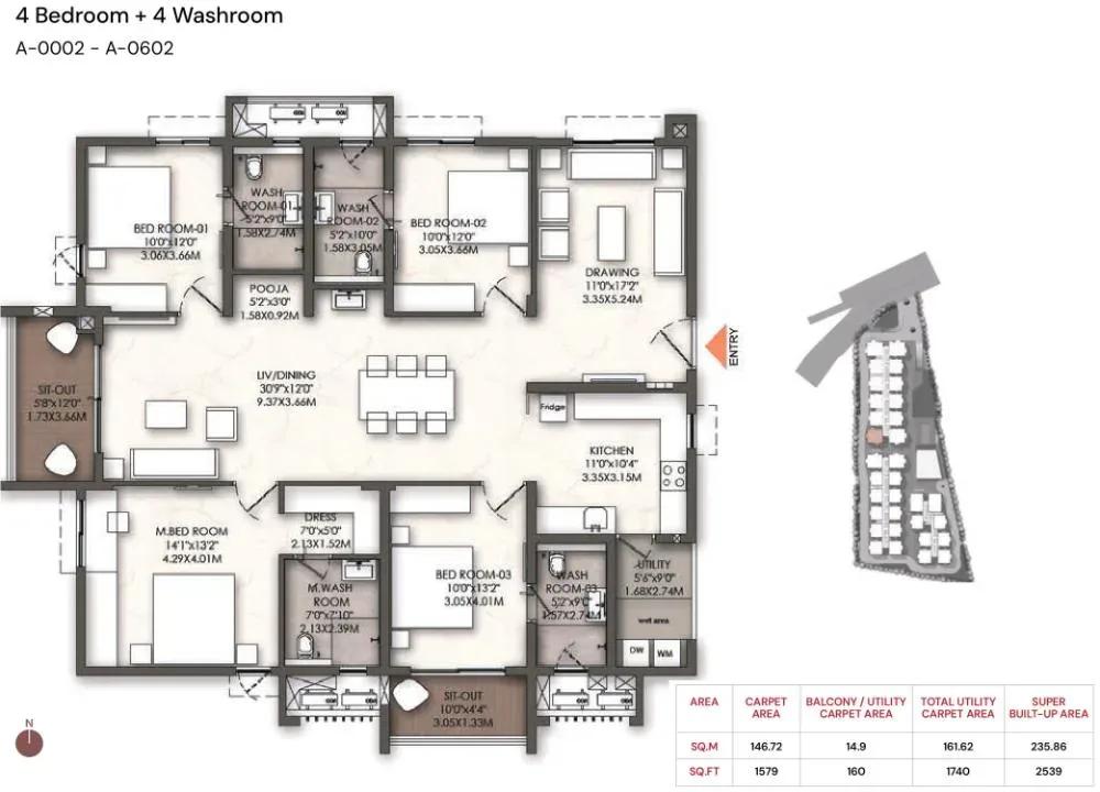 Brigade Enclave apartments 4 BHK 2539 sq ft floor plan