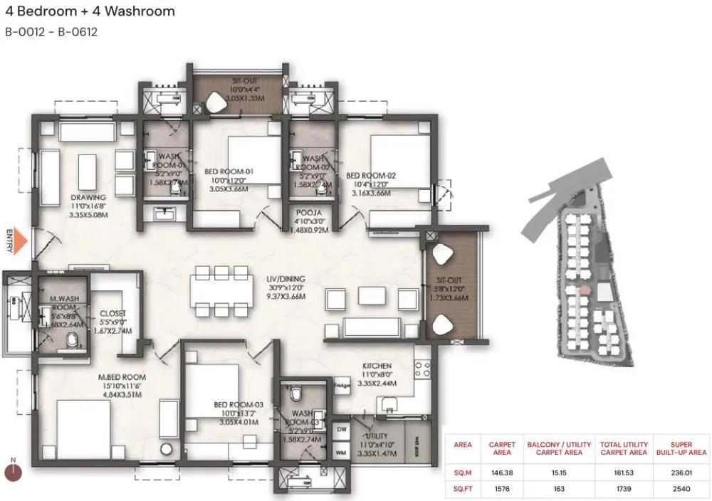 Brigade Enclave apartments 4 BHK 2540 sq ft floor plan