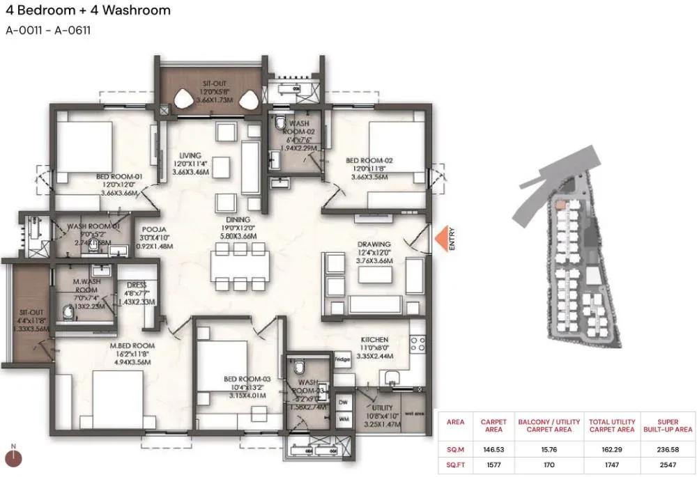 Brigade Enclave apartments 4 BHK 2547 sq ft floor plan
