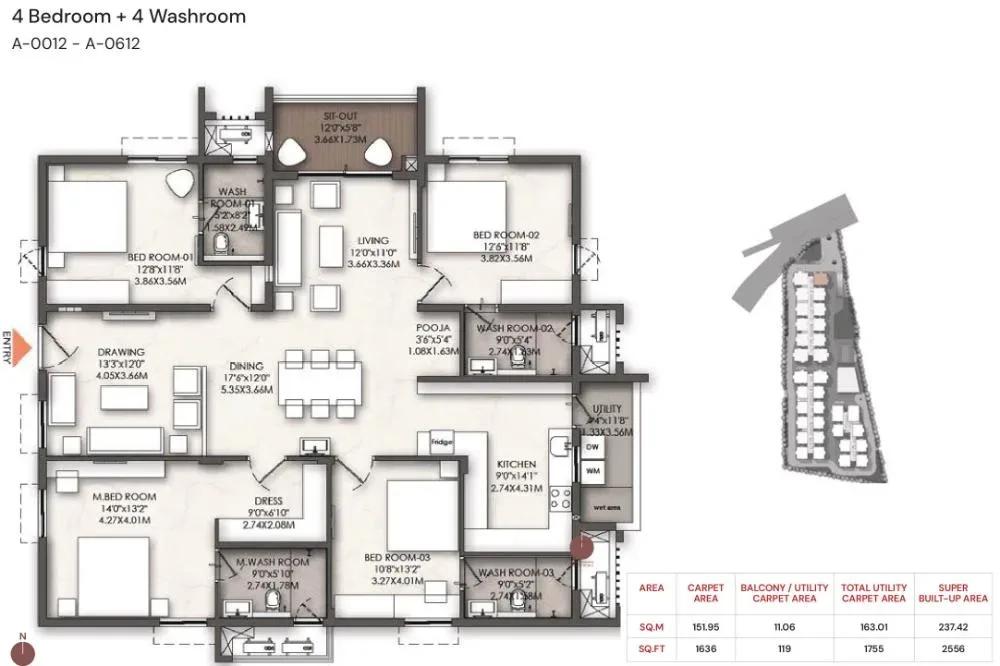 Brigade Enclave apartments 4 BHK 2556 sq ft floor plan