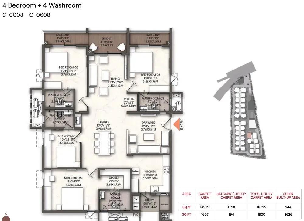 Brigade Enclave apartments 4 BHK 2626 sq ft floor plan