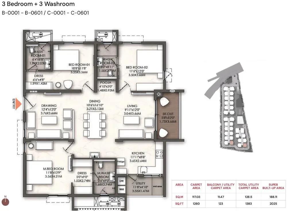 Brigade Enclave apartments 3 BHK 2025 sq ft floor plan