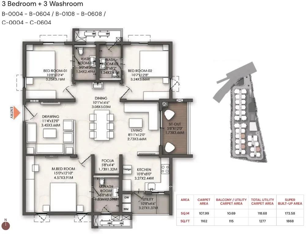 Brigade Enclave apartments 3 BHK 1868 sq ft floor plan