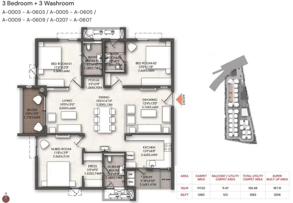 Brigade Enclave apartments 3 BHK 2016 sq ft floor plan