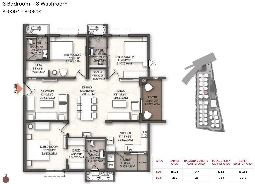Brigade Enclave apartments 3 BHK 2019 sq ft floor plan
