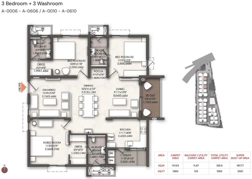 Brigade Enclave apartments 3 BHK 2021 sq ft floor plan