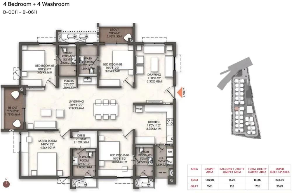 Brigade Enclave apartments 4 BHK 2529 sq ft floor plan