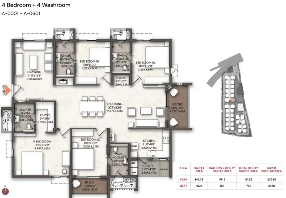 Brigade Enclave apartments 4 BHK 2538 sq ft floor plan