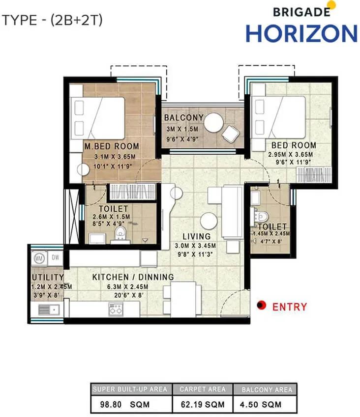 Brigade Horizon apartments 2 BHK floor plan