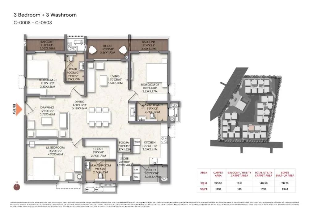 Brigade Manor apartments 3 BHK 2344 sq ft floor plan