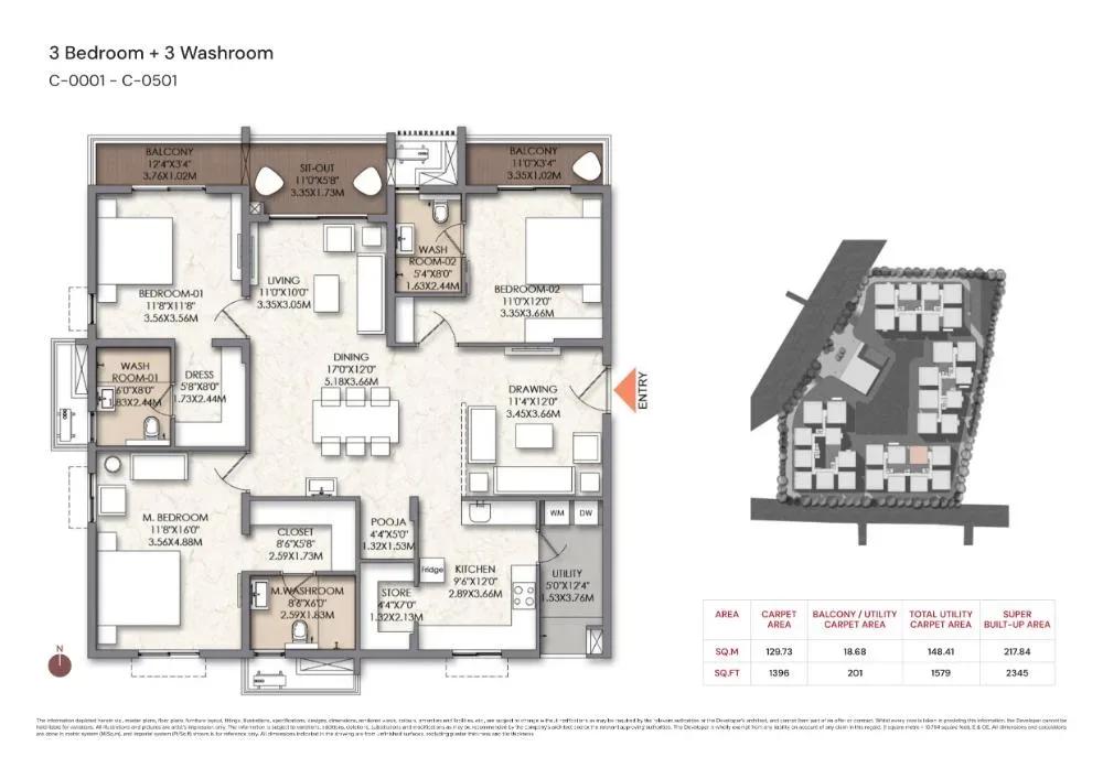 Brigade Manor apartments 3 BHK 2345 sq ft floor plan