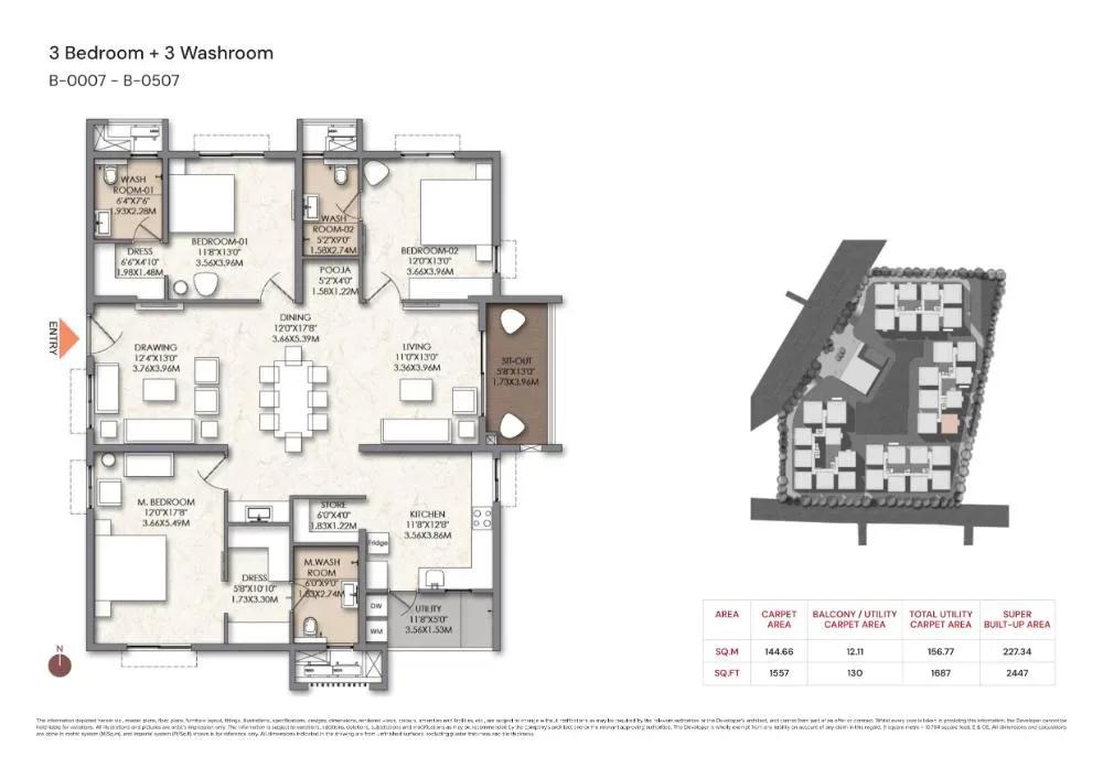 Brigade Manor apartments 3 BHK 2447 sq ft floor plan