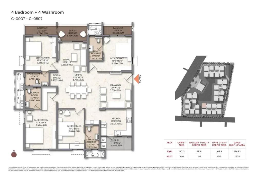 Brigade Manor apartments 4 BHK 2635 sq ft floor plan