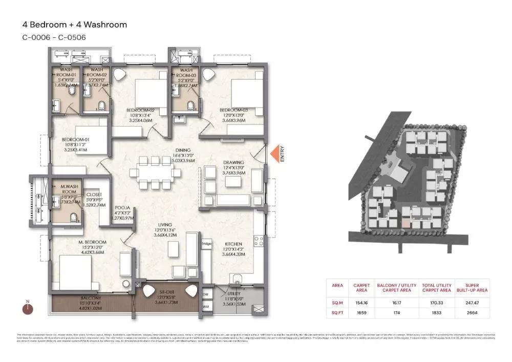 Brigade Manor apartments 4 BHK 2664 sq ft floor plan