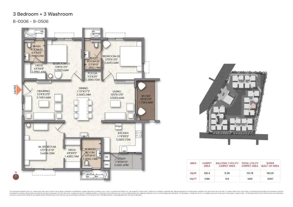 Brigade Manor apartments 3 BHK 2067 sq ft floor plan
