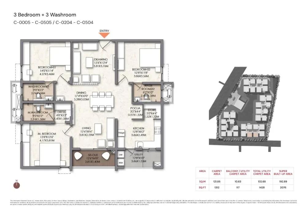 Brigade Manor apartments 3 BHK 2076 sq ft floor plan