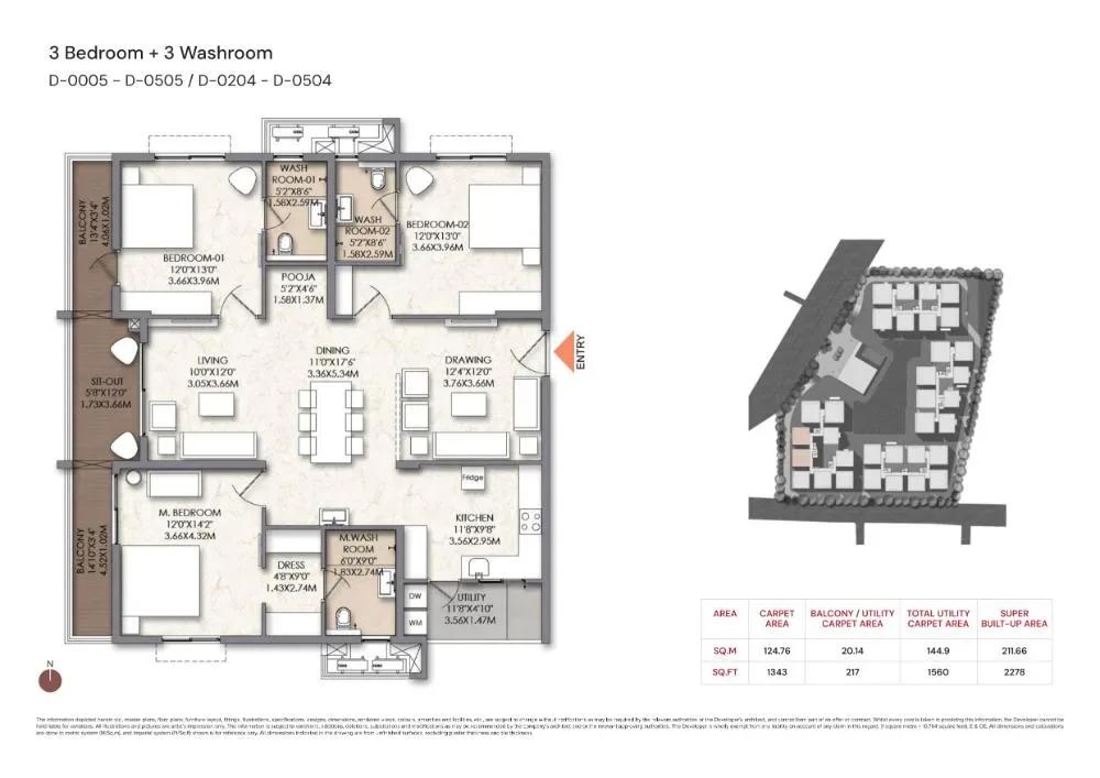 Brigade Manor apartments 3 BHK 2278 sq ft floor plan