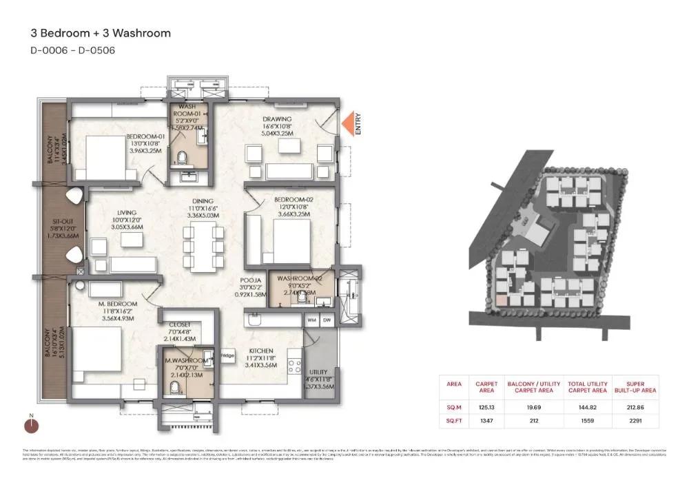 Brigade Manor apartments 3 BHK 2291 sq ft floor plan