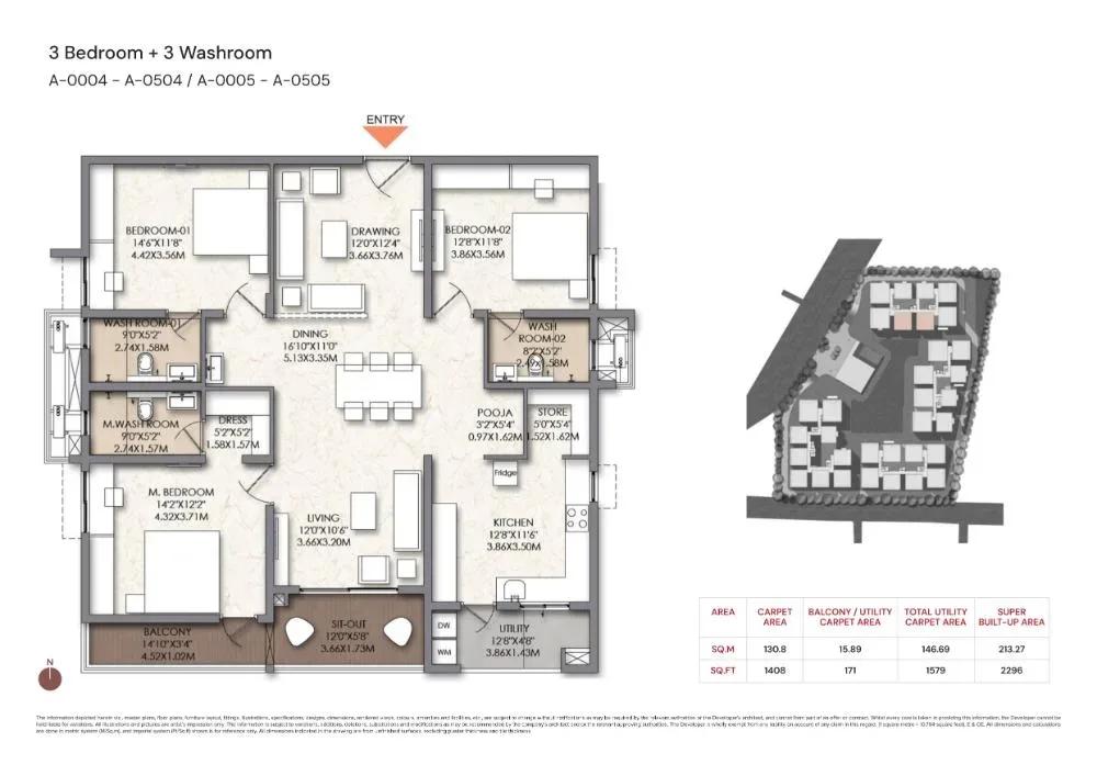 Brigade Manor apartments 3 BHK 2296 sq ft floor plan