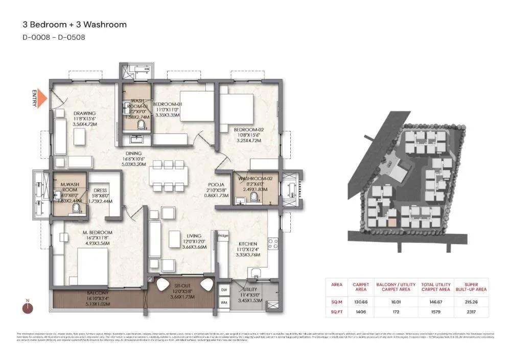 Brigade Manor apartments 3 BHK 2317 sq ft floor plan