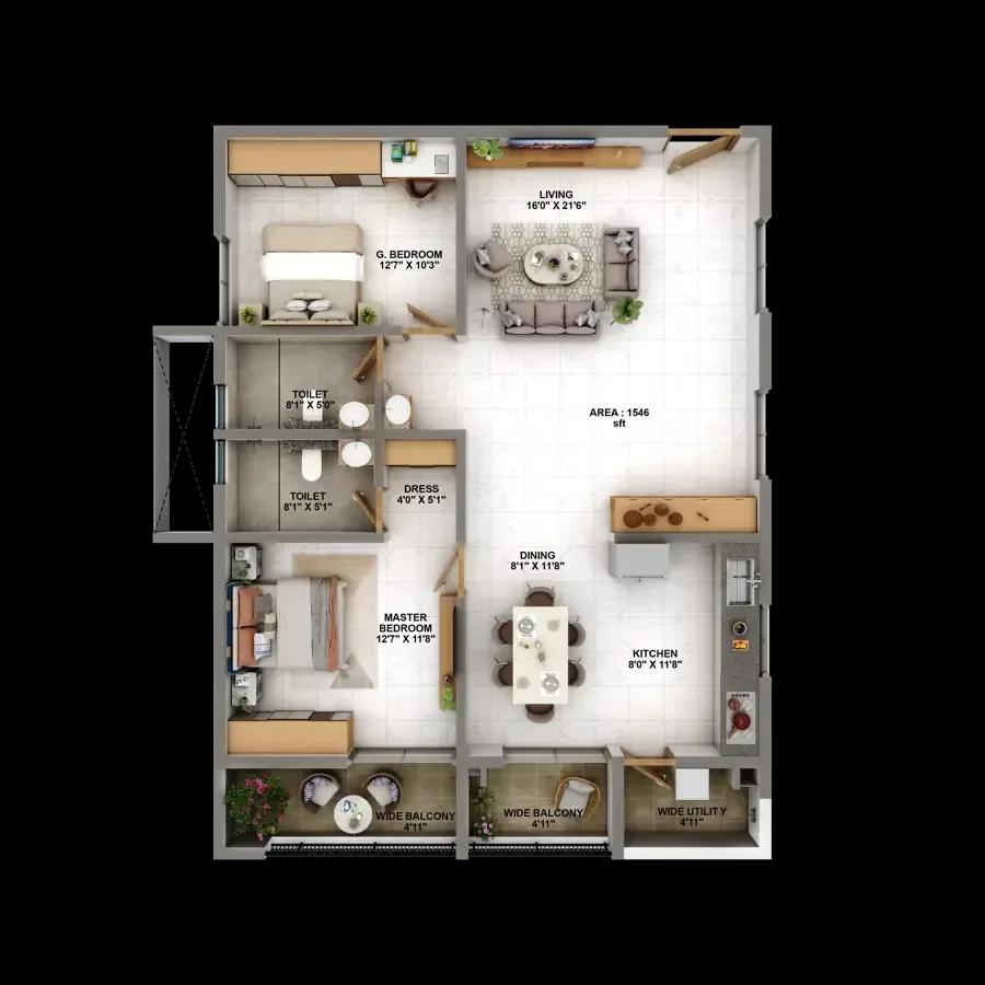 Candeur Eternia apartments 2 BHK 1546 sq ft floor plan
