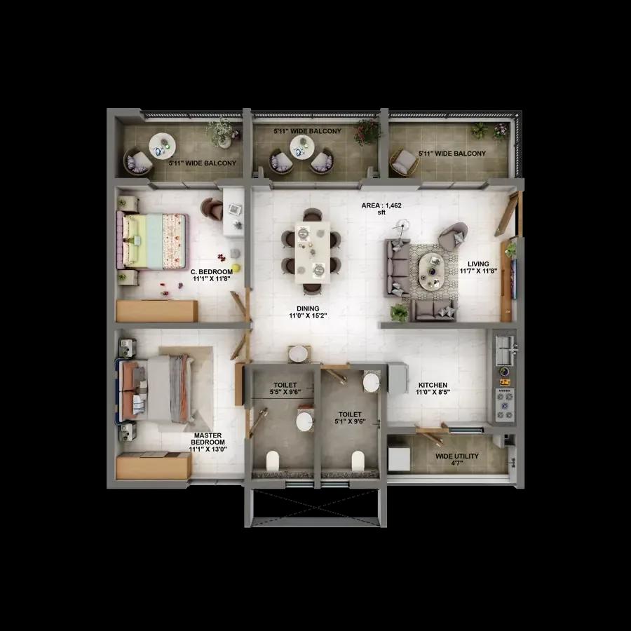Candeur Eternia apartments 2 BHK 1462 sq ft floor plan