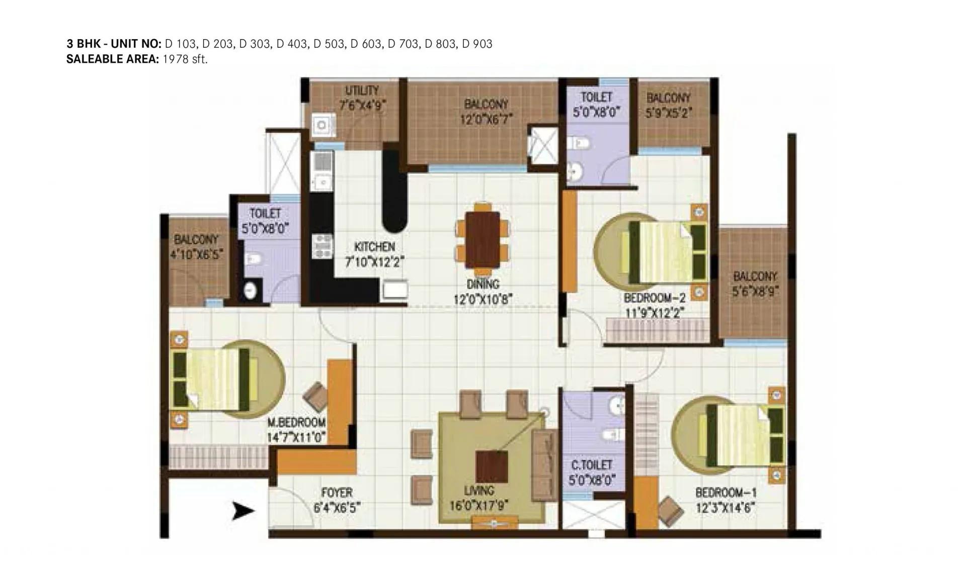 Century Central apartments 3 BHK floor plan