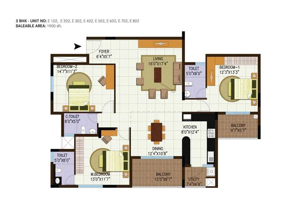 Century Central apartments 3 BHK floor plan